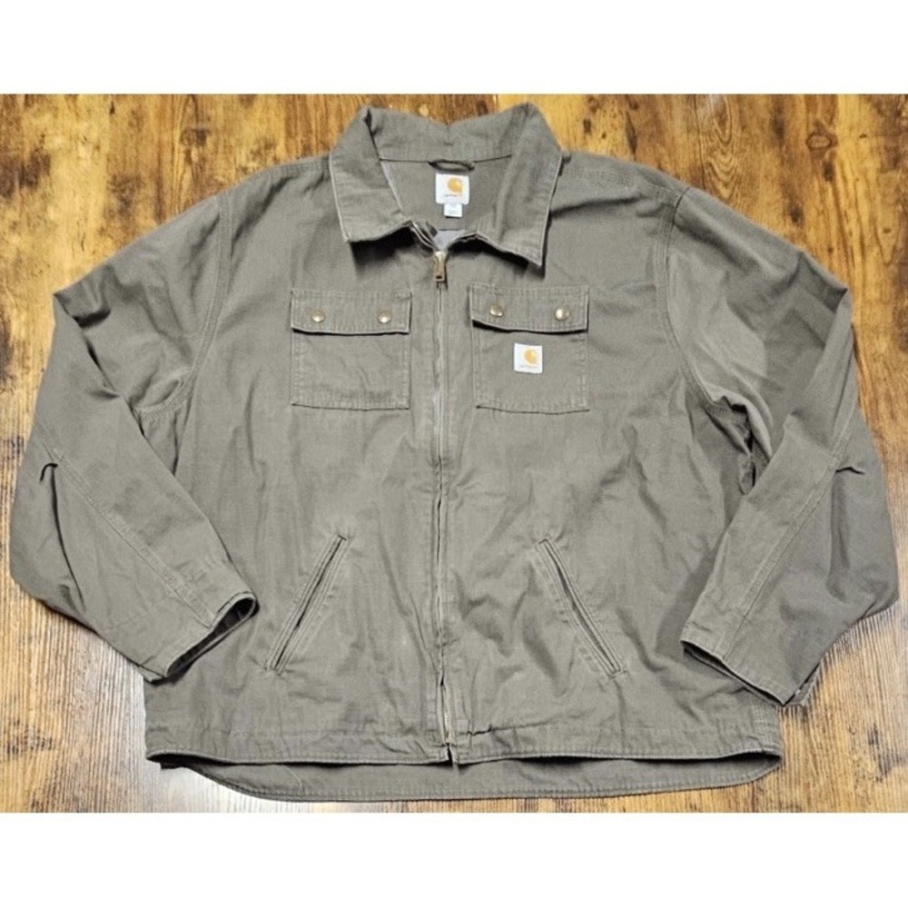 Carhartt Flint Ripstop Canvas Chore Coat Gray Full Zip Jacket‎ Size 2XL